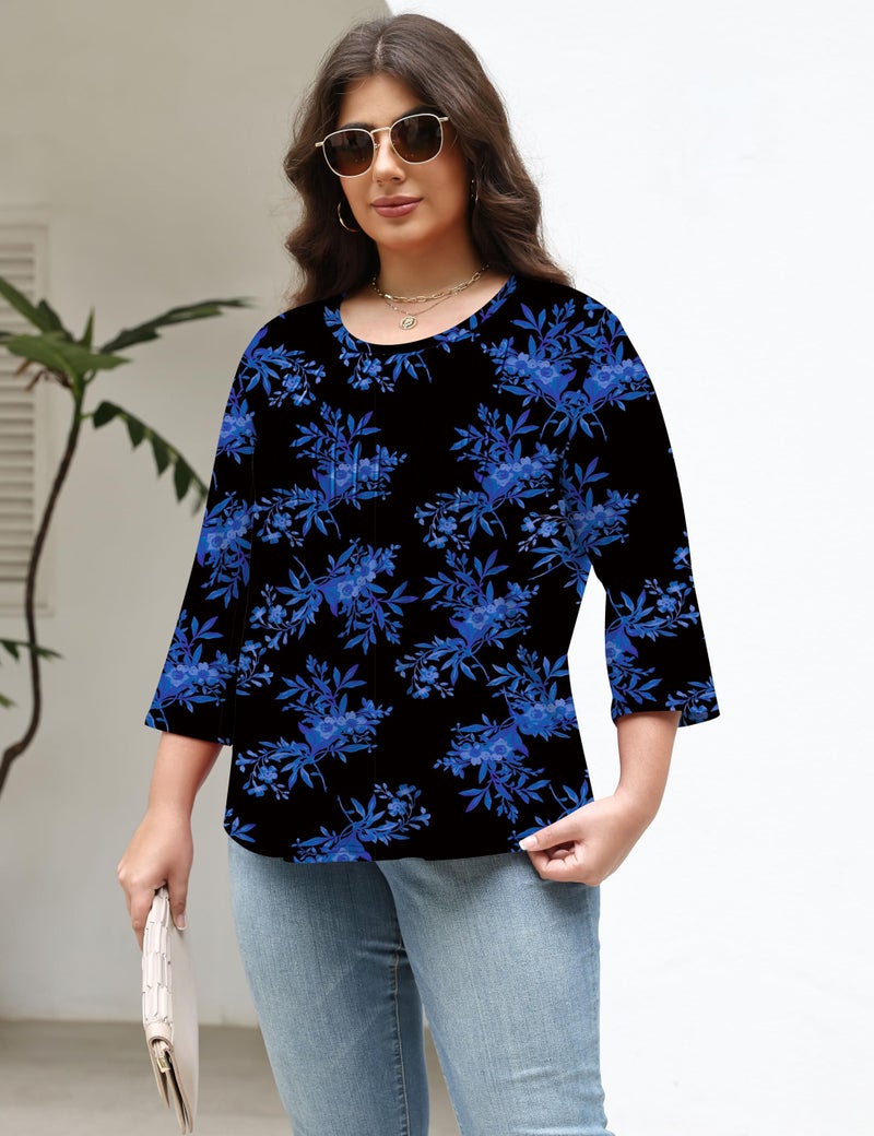 TFSDOD 3/4 Length Sleeve Tops Women Plus Size Top Womens Spring Tops Cute Outfits for Women Pleated Front Dressy Top - Image 3