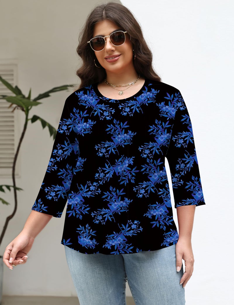 TFSDOD 3/4 Length Sleeve Tops Women Plus Size Top Womens Spring Tops Cute Outfits for Women Pleated Front Dressy Top - Image 2