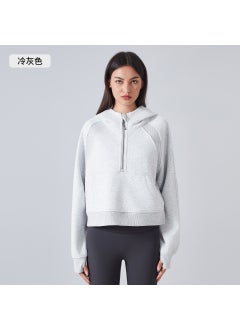 Generic New Velveteen Warm Hoodie Women Crop Sportswear Cool gray 