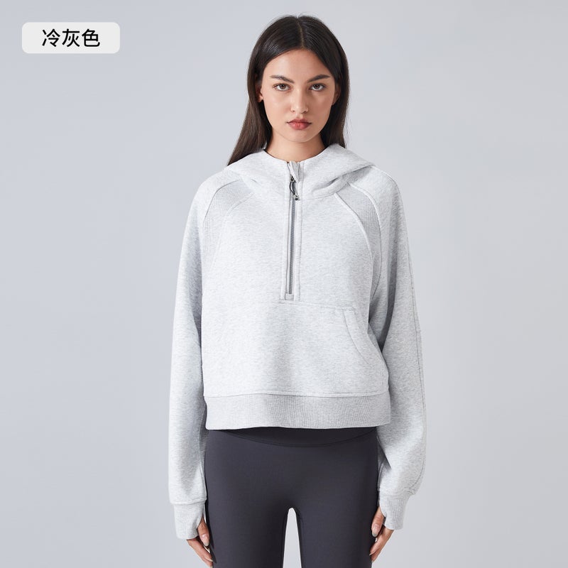 Generic New Velveteen Warm Hoodie Women Crop Sportswear Cool gray 