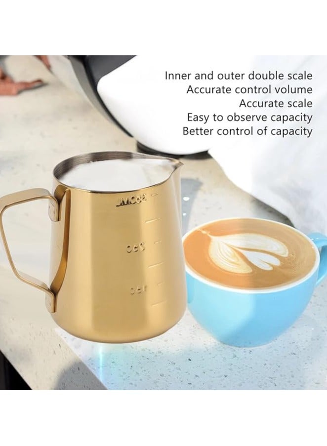 Milk Frothing Pitcher, Stainless Steel Rust Free Coffee Steaming Pitcher Multifunctional for Latte Art (Gold)  - Image 3