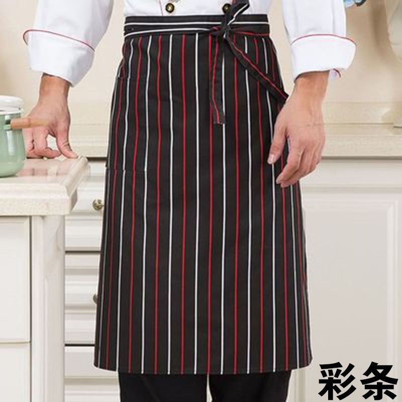 Chef Apron Mens Half-length Hotel Restaurant Restaurant Kitchen Kitchen Special White Waterproof Oil-proof Neck Neck Womens Neck Color stripe half-length cotton thick 