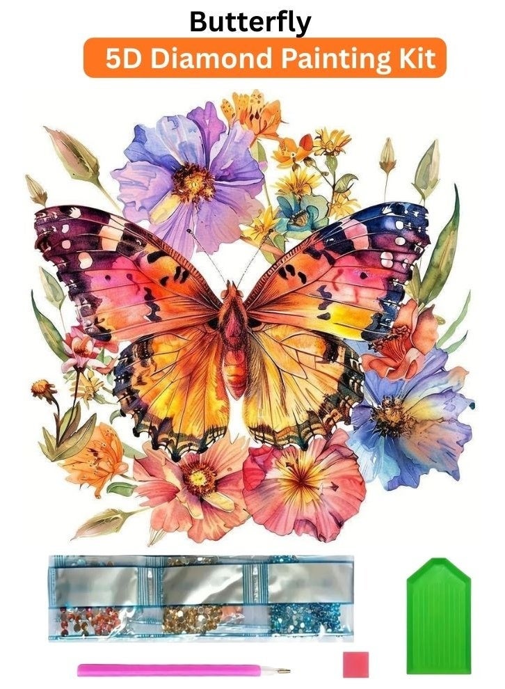 Diamond Painting Kit 5D Diamond Art Set for Kids & Adults DIY Wall Decor Craft, Butterfly Design, Acrylic Diamonds, Adhesive Canvas with Wooden Frame, Relaxing Hobby Art Kit, 20x20 cm - Image 1