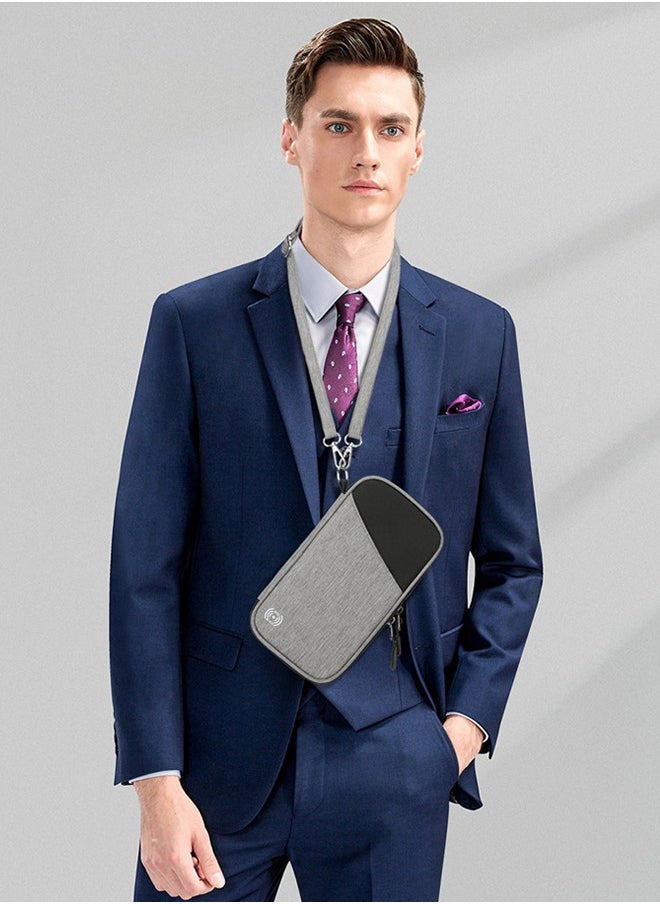 Generic Multifunctional RFID Passport Bag - Hanging Neck Hand-Held Key Bag - Multifunctional Business RFID Splash-Proof Change Card Bag Men's Portable Storage Box Can Store Cards, Boarding Passes, ID Cards, Money, Tickets With Zipper  - Image 2