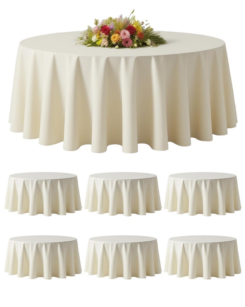 BESTVIP 6 Pack 60" Ivory Ivory Round Decorative Tablecloths | Fits 20"-48" Tables | Polyester Fabric Washable Table Cloth Cover for Wedding, Reception, Banquet, Birthday Party, Buffet, Restaurant - Image 1