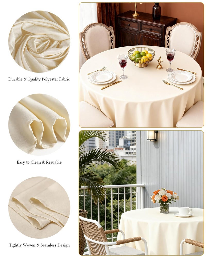 BESTVIP 6 Pack 60" Ivory Ivory Round Decorative Tablecloths | Fits 20"-48" Tables | Polyester Fabric Washable Table Cloth Cover for Wedding, Reception, Banquet, Birthday Party, Buffet, Restaurant - Image 3