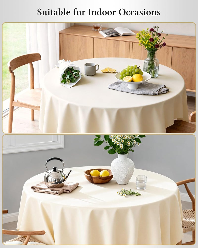 BESTVIP 6 Pack 60" Ivory Ivory Round Decorative Tablecloths | Fits 20"-48" Tables | Polyester Fabric Washable Table Cloth Cover for Wedding, Reception, Banquet, Birthday Party, Buffet, Restaurant - Image 5