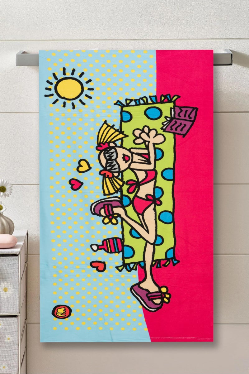Yellow Bee Beach Girl Print Towel for Girls (250 GSM)- Blue, Pink, 8-16 Years - Image 2