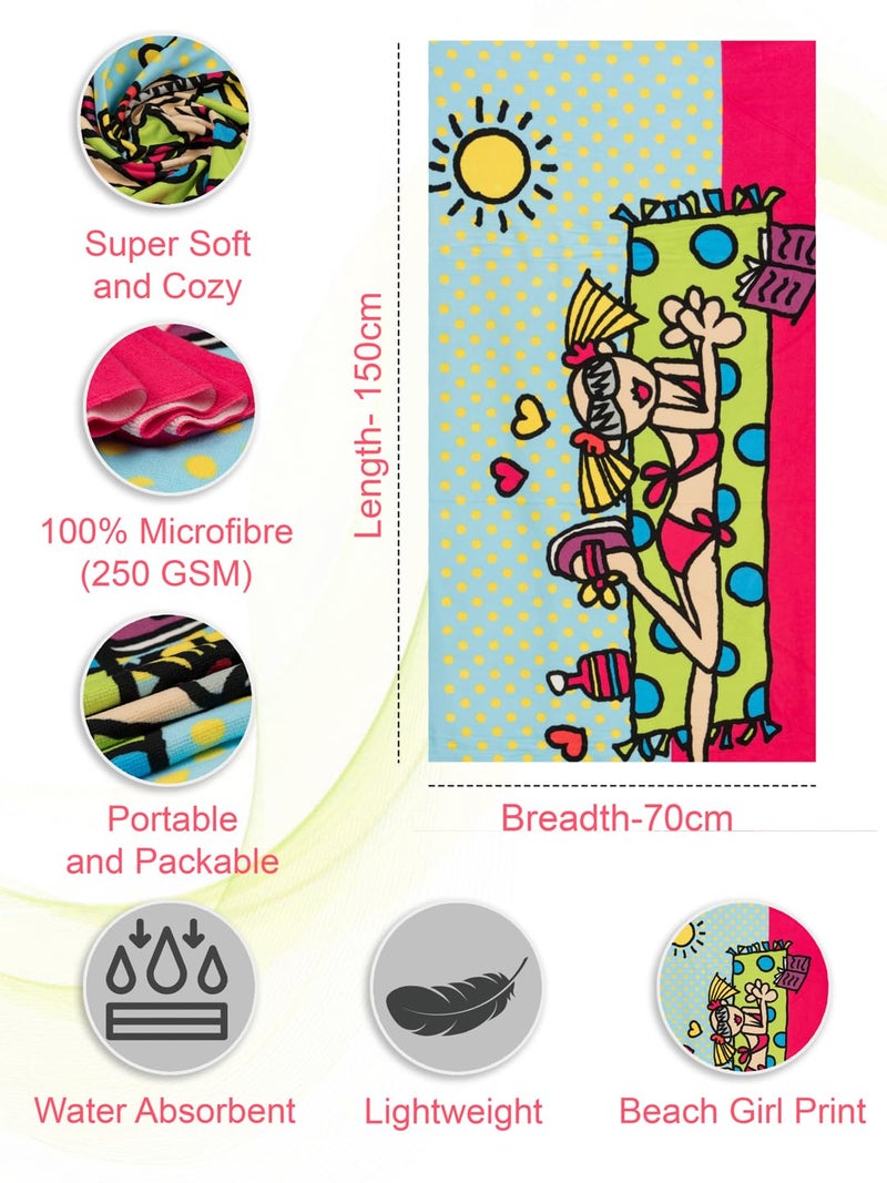 Yellow Bee Beach Girl Print Towel for Girls (250 GSM)- Blue, Pink, 8-16 Years - Image 3
