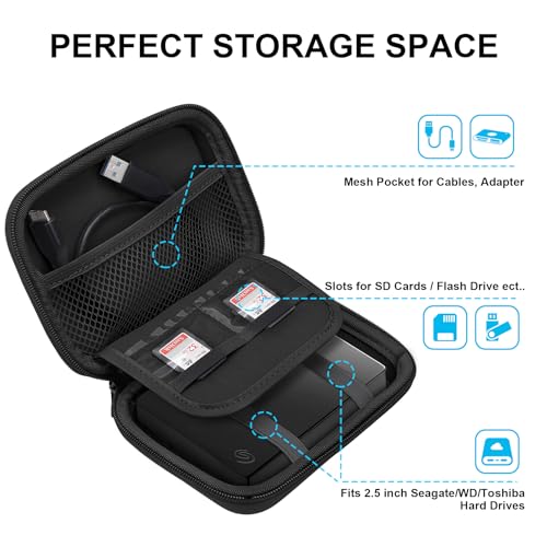 Lacdo Hard Drive Carrying Case for Seagate Portable/Game Drive for Xbox PS5, Toshiba Canvio Basics, WD My Passport Portable External Hard Drive HDD Case 1TB 2TB 4TB 5TB 6TB Shockproof Travel Bag,Black - Image 3