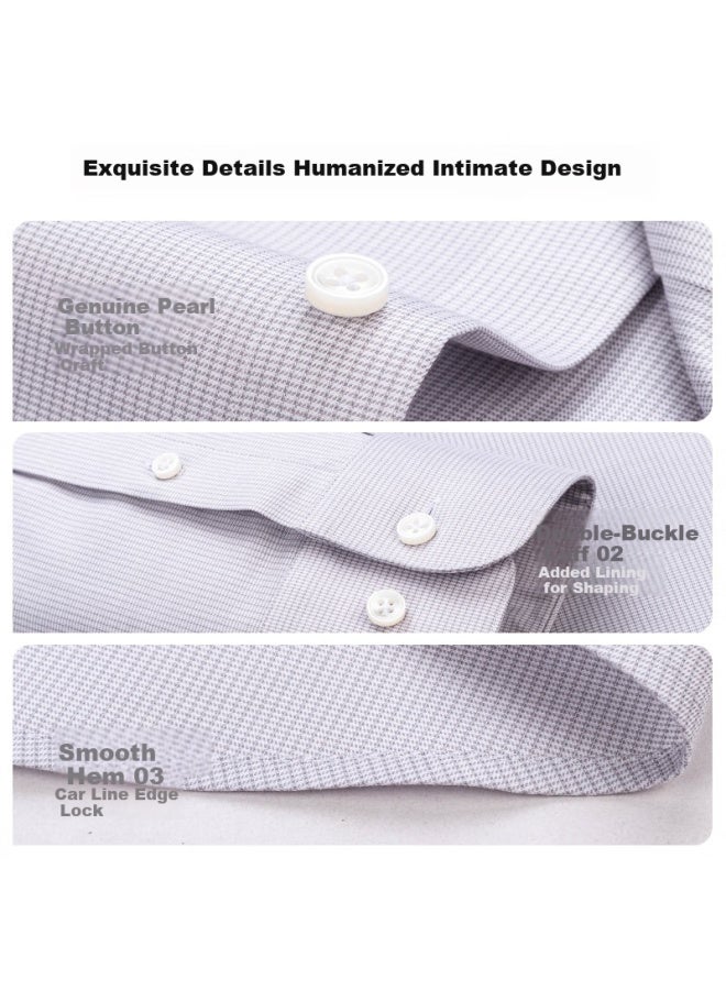 FIRS Shanshan Men'S Long Sleeve High-End Luxury Shirt With 200 Thread Count Mulberry Silk Dp Non-Ironing Light Grey Checkered Pattern 38 - Image 4