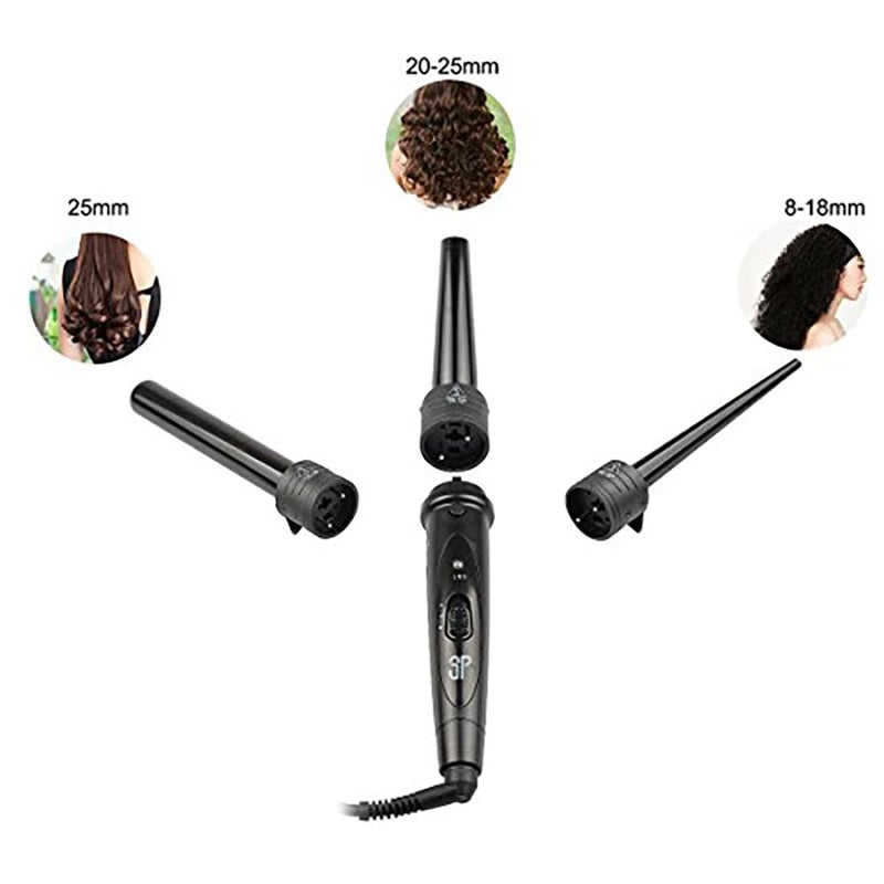 iMissiu Tourmaline 3 in 1 Curling Wand Set with 3 Interchangeable Curling Iron Ceramic Barrels with Heat Resistant Glove â€“ Black - Image 4