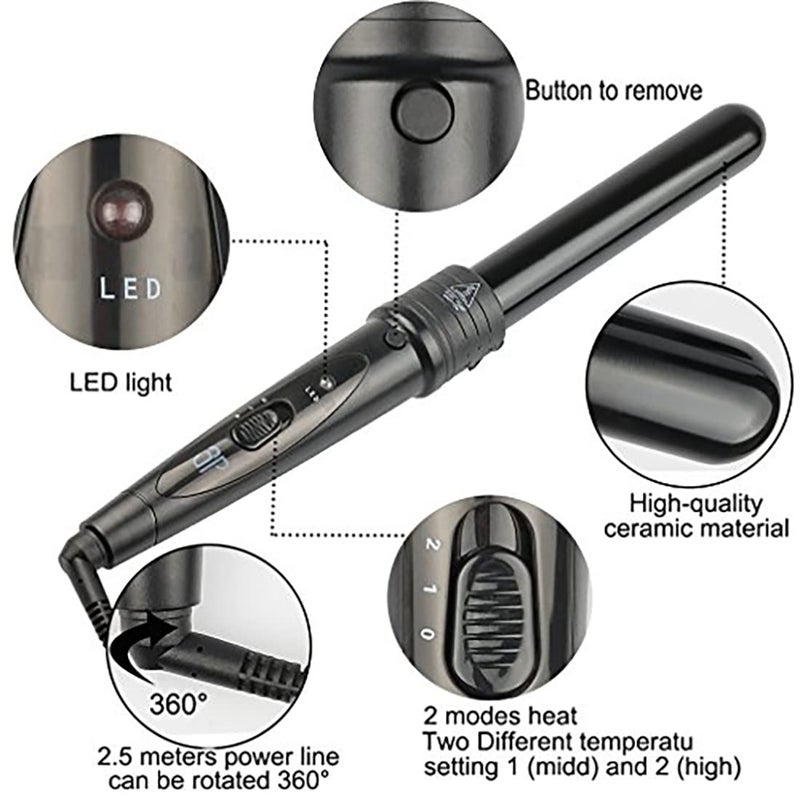 iMissiu Tourmaline 3 in 1 Curling Wand Set with 3 Interchangeable Curling Iron Ceramic Barrels with Heat Resistant Glove â€“ Black - Image 3