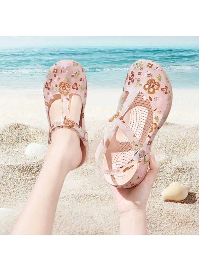 Xggc Women's Summer Hole Shoes Outdoor Slippers Non-slip Thick Sole Beach Jelly Open-toe Sandals Spring Blossom Gold Size 39 - Image 1