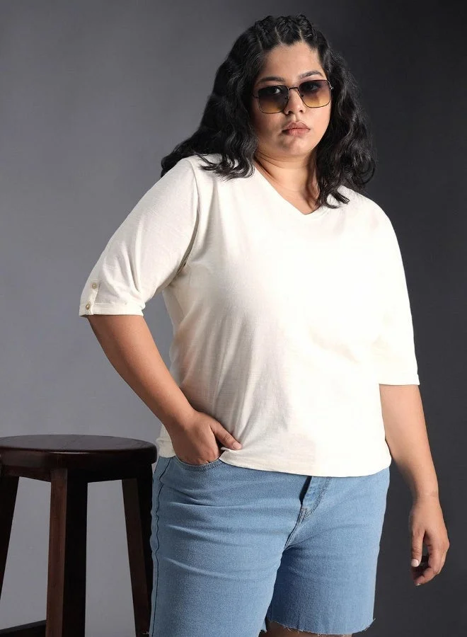 هاي ستار تيشيرت أبيض نسائي بقصة عادية - نظيف ومريح