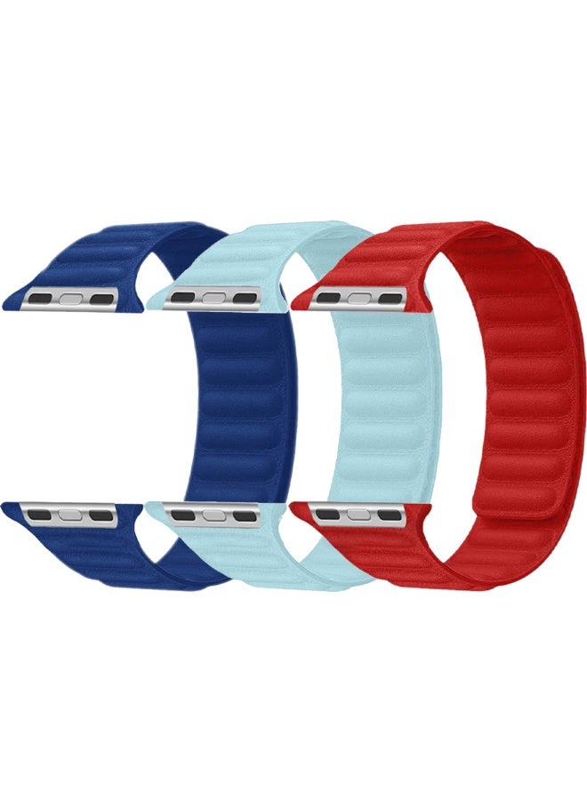 CATANES 3 Packs Replacement Band for Apple Watch Band 49mm 46mm 45mm 44mm -Leather Link Strap Magnetic Loop Adjustable Bracelet - Image 1