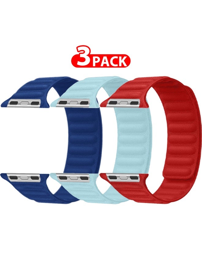 CATANES 3 Packs Replacement Band for Apple Watch Band 49mm 46mm 45mm 44mm -Leather Link Strap Magnetic Loop Adjustable Bracelet - Image 2