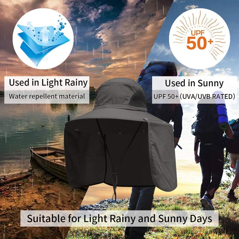 YR.Lover Sun Blocker Hats Outdoor Sun Protection Fishing Cap with Neck Flap Large Brim Outdoor Hat Army Green - Image 5