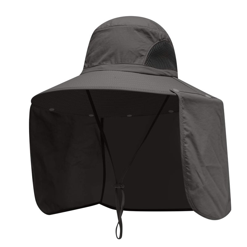 YR.Lover Sun Blocker Hats Outdoor Sun Protection Fishing Cap with Neck Flap Large Brim Outdoor Hat Army Green - Image 1