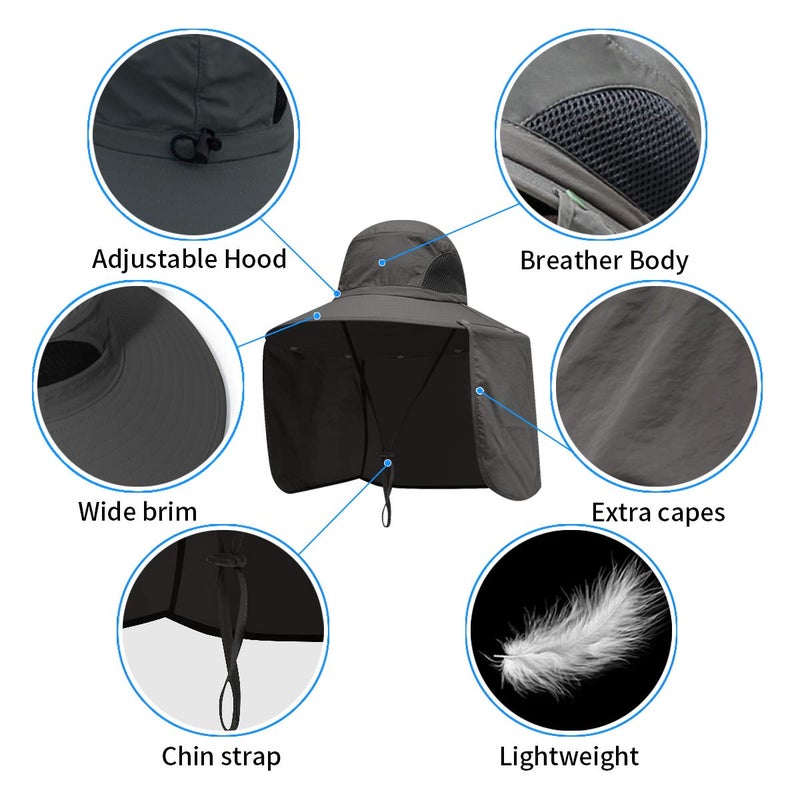 YR.Lover Sun Blocker Hats Outdoor Sun Protection Fishing Cap with Neck Flap Large Brim Outdoor Hat Army Green - Image 2
