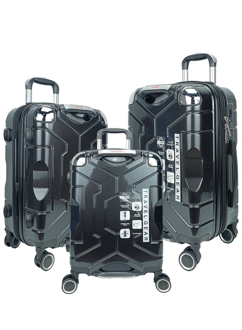 فيبتور طقم حقائب سفر بعجلات من 3 قطع TPC عجلات جانبية صلبة مع قفل TSA - Image 1