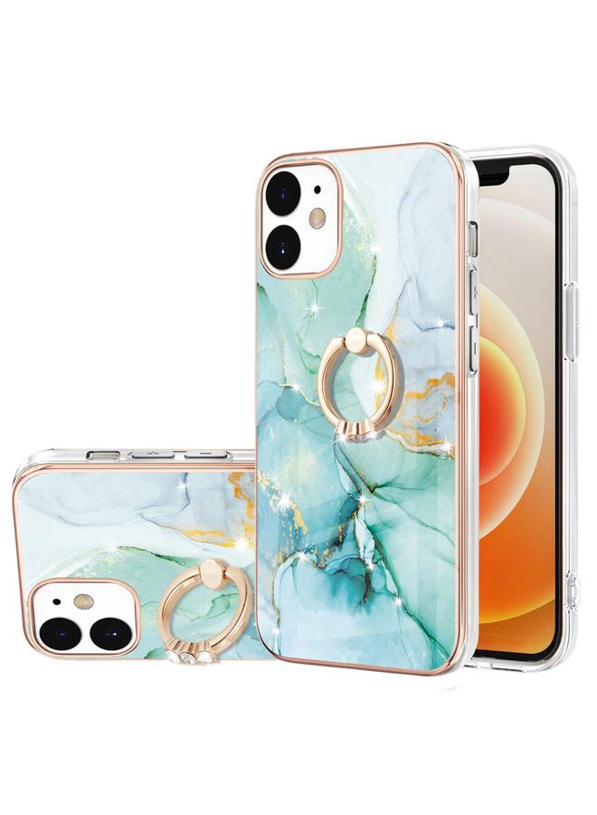 Zaboon Case For iPhone 12 / 12 Pro Electroplating Marble Pattern IMD TPU Shockproof Case with Ring Holder - Image 1