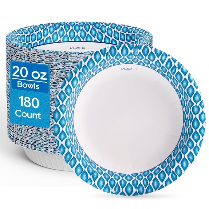 20 OZ PAPER BOWLS 180 COUNT DISPOSABLE BOWLS PRINTED SOAK PROOF LARGE BOWLS FOR BREAKFAST LUNCH AND DINNER MEALS