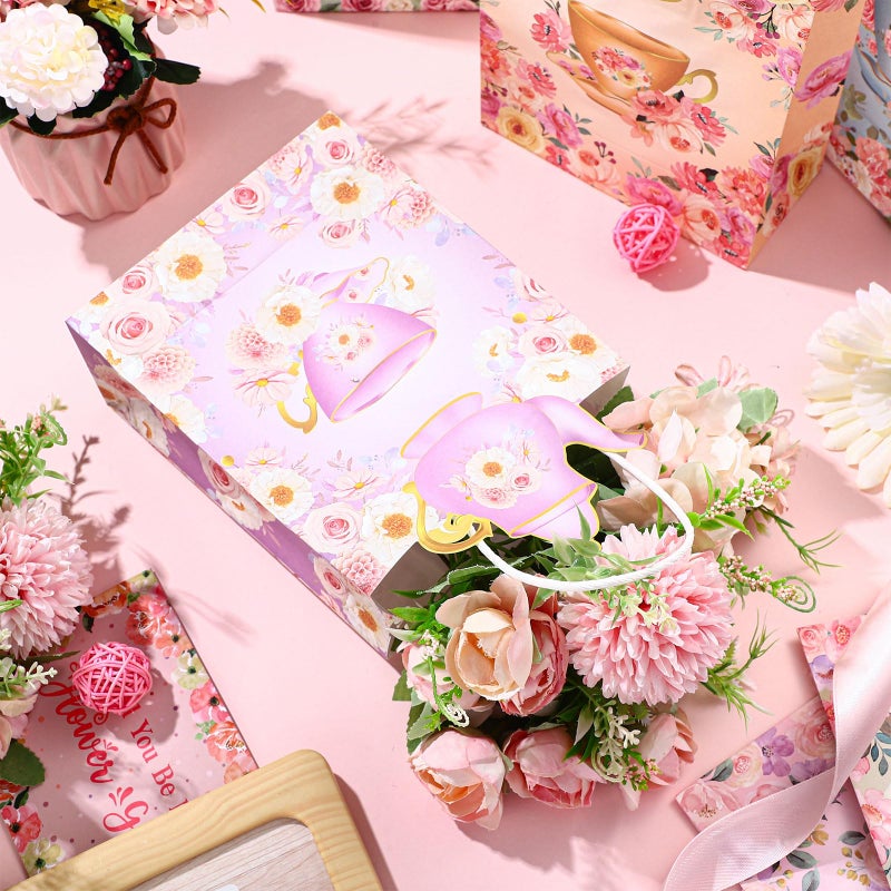 Lincia 24 Pack Tea Party Favor Bags Tea Party Decorations Floral Gift Goodie Treat Bags with Handles for Birthday Goody Wedding Events Favors Mother's Day Supplies - Image 4
