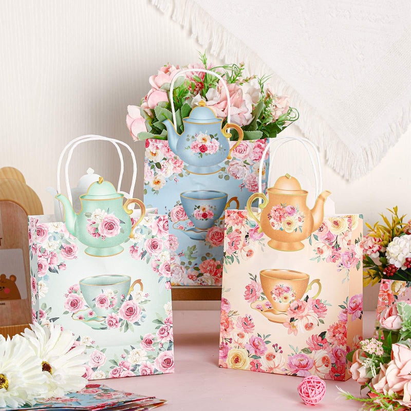 Lincia 24 Pack Tea Party Favor Bags Tea Party Decorations Floral Gift Goodie Treat Bags with Handles for Birthday Goody Wedding Events Favors Mother's Day Supplies - Image 5