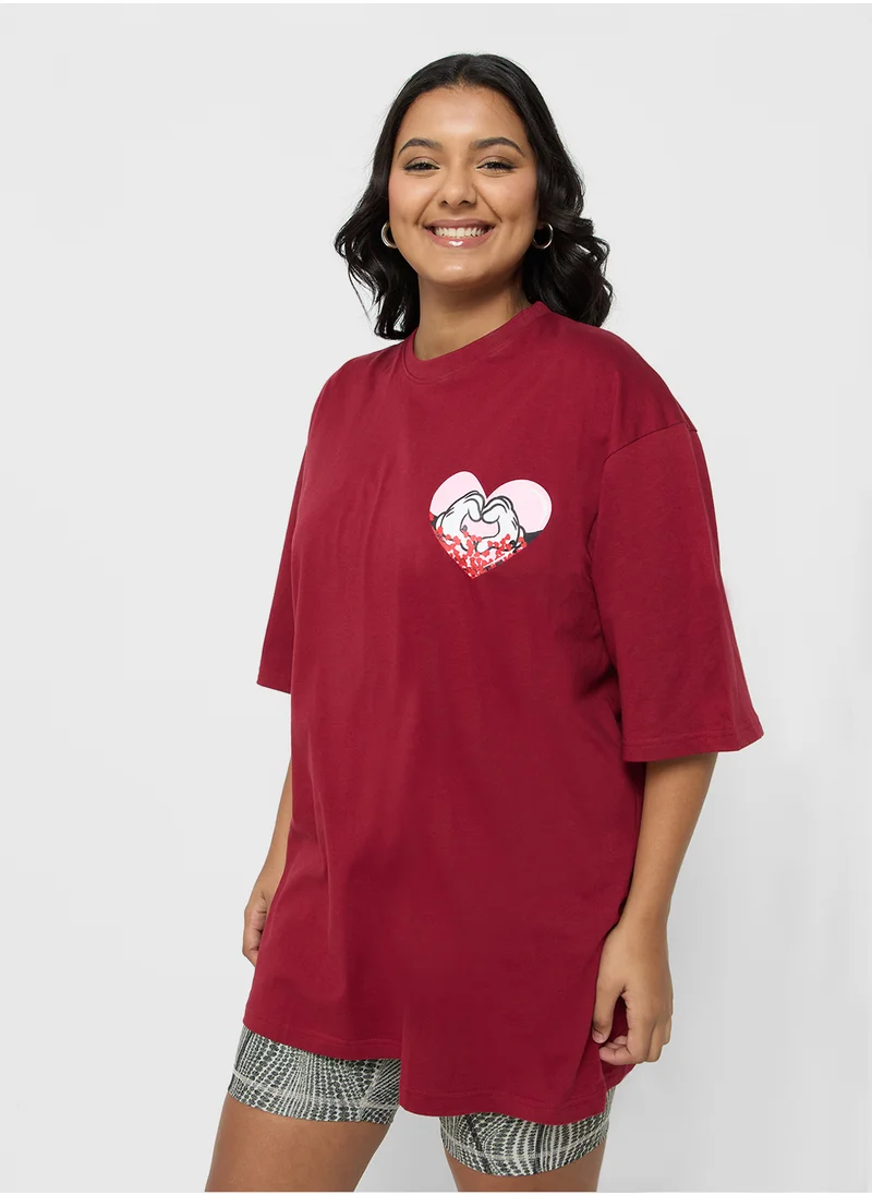 ديزني Mickey & Minnie Plus Size Oversize Front & Back Print T-Shirt