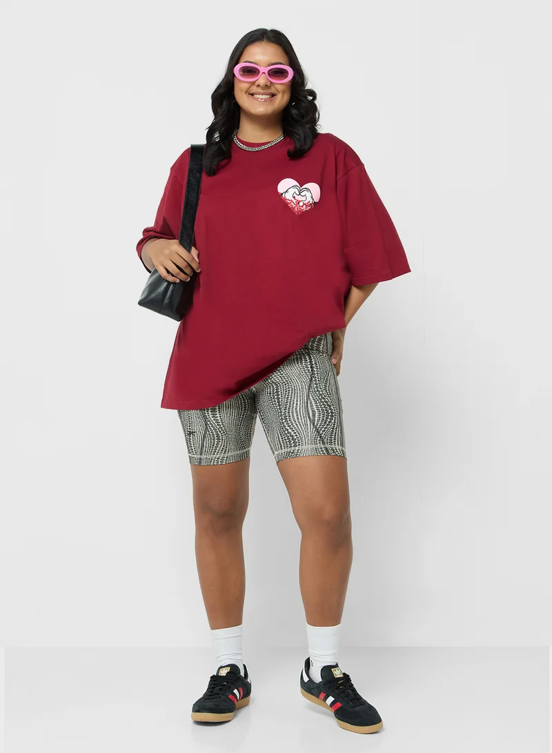 Disney Mickey & Minnie Plus Size Oversize Front & Back Print T-Shirt