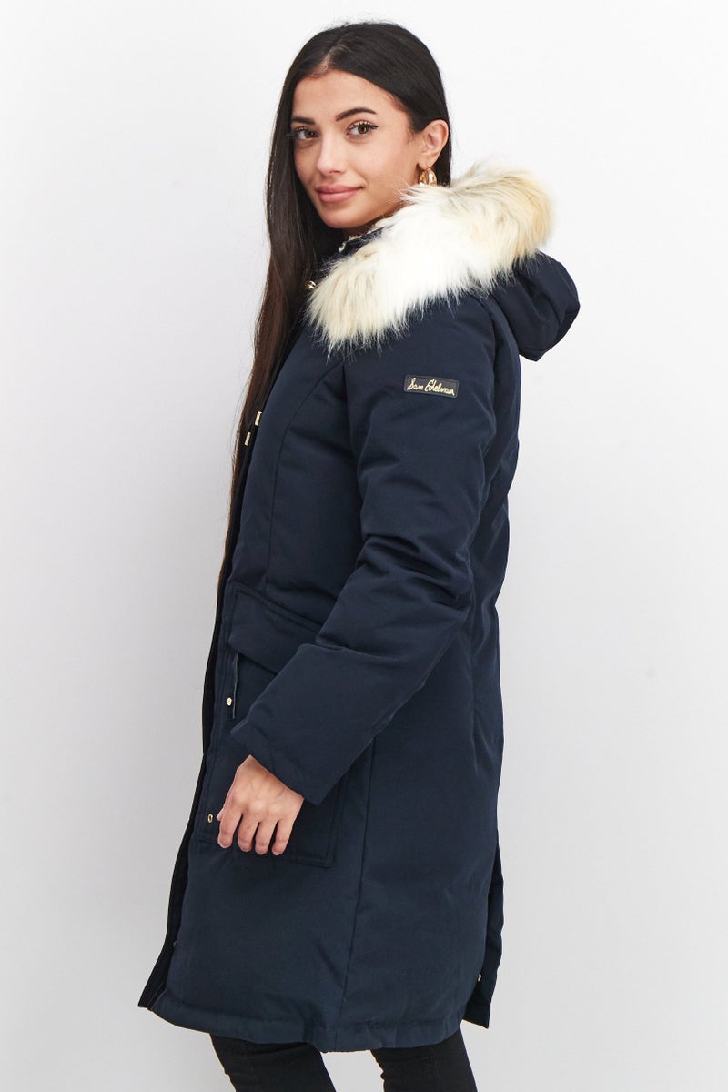 Sam Edelman Women Solid 3/4 Sleeve Long Sleeve Parka Jacket, Navy/Ivory - Image 3