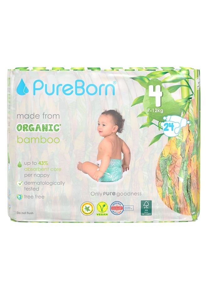 PureBorn Organic Bamboo Size 4 Diapers 7-12 Kg 24 Count  - Image 1