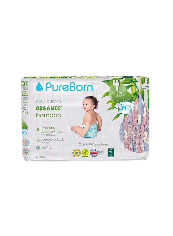 PureBorn Organic Bamboo Size 4 Diapers 7-12 Kg 24 Count - Image 2