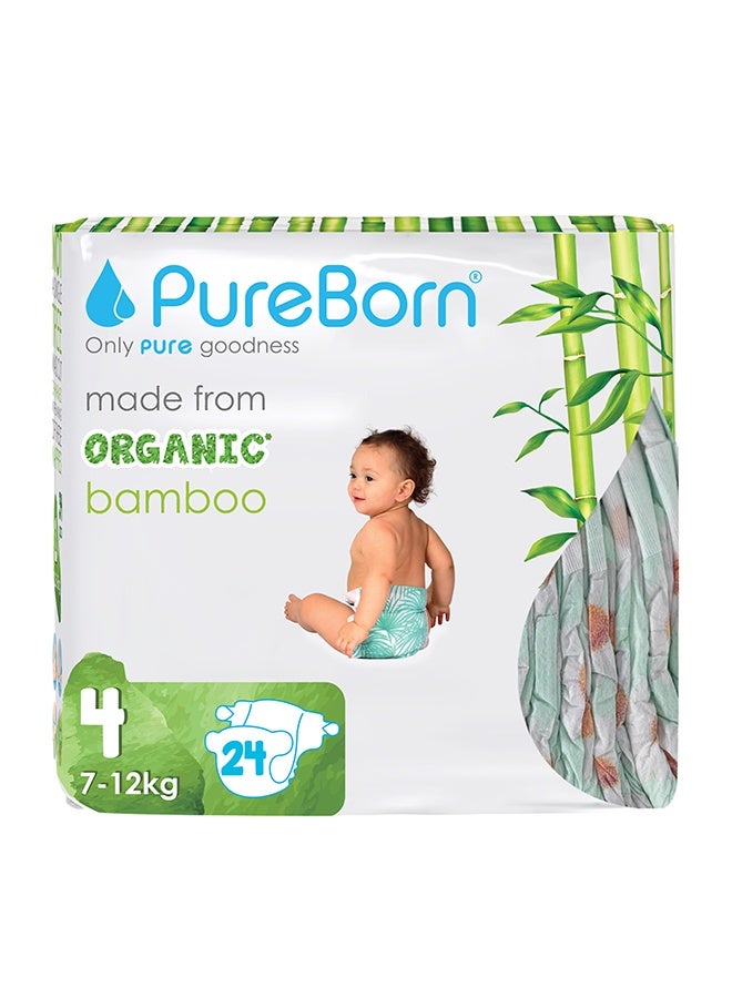 PureBorn Organic Bamboo Size 4 Diapers 7-12 Kg 24 Count