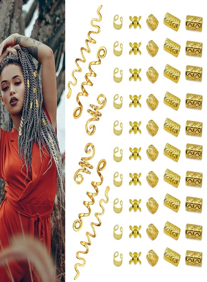 Snmzlc 106 Pcs Serpentine Shaped Gold Hair Braids Dreadlock Hair Beads Non-Piercing Ear Clip Hair Jewelry for Braids Accessories for Women Men Hair Accessories US248 (Gold) - Image 1