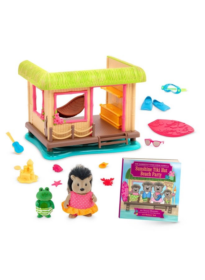Li'L WOODZEEZ Li’l Woodzeez - Sunshine Tiki Hut Beach Party - Stackable Dollhouse Playset - 2 Posable Doll Figures & 1 Storybook Included - Miniature Beach Toys & Accessories - Pretend Play Toy Gift for Kids 3+ - Image 1