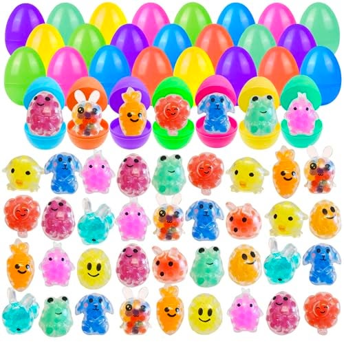 Cherislpy 32 Pack Prefilled Easter Eggs with Squishy Toys Inside Bright Colorful Filled Squeeze Toys Great for Easter Basket Stuffers Egg Fillers Party Favors - Image 1