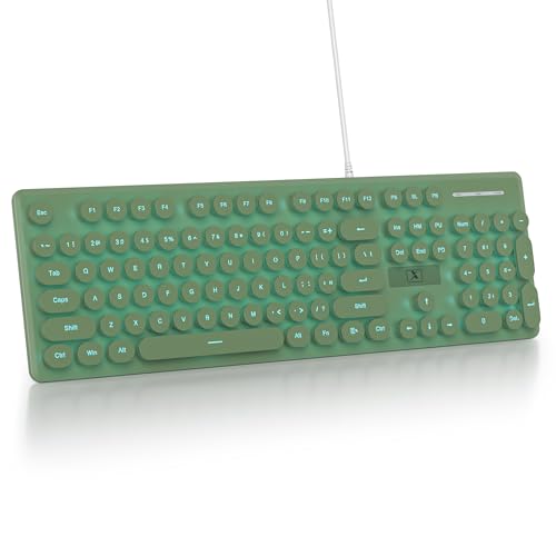 surmen Cute Quiet Keyboard Green Wired Typewriter Keyboard, Light Up Backlit PC Keyboards with Retro Round Keys Full Size 104 Keys for Office Computer (Dark Green) - Image 1
