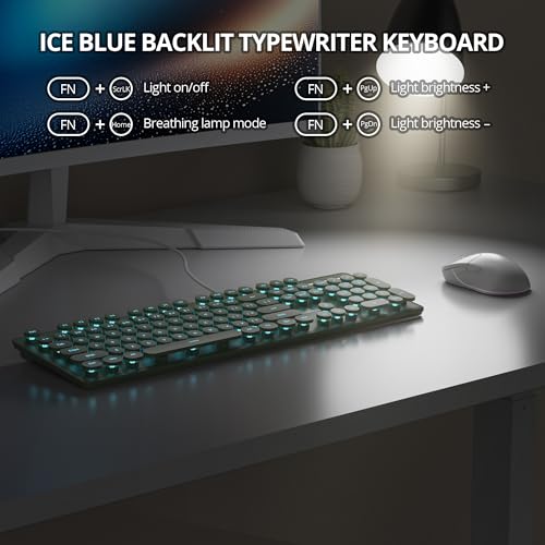 surmen Cute Quiet Keyboard Green Wired Typewriter Keyboard, Light Up Backlit PC Keyboards with Retro Round Keys Full Size 104 Keys for Office Computer (Dark Green) - Image 2
