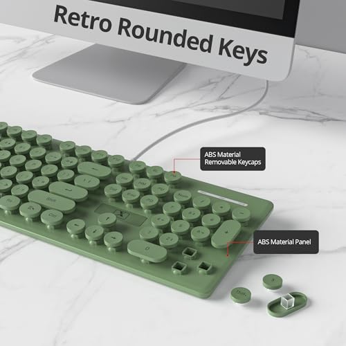 surmen Cute Quiet Keyboard Green Wired Typewriter Keyboard, Light Up Backlit PC Keyboards with Retro Round Keys Full Size 104 Keys for Office Computer (Dark Green) - Image 3