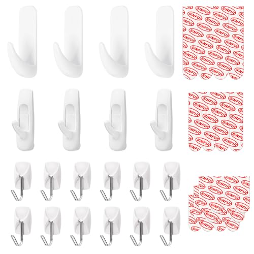 Sinfuo 20 Hooks 32 Stirps Hanging Variety PackAdhesive wall Hooks Heavy Dutyno Damage Large midium Small Sticky Utility Hooks for OutdoorTowerKeys - Image 1