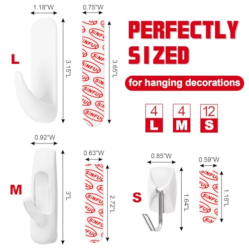Sinfuo 20 Hooks 32 Stirps Hanging Variety PackAdhesive wall Hooks Heavy Dutyno Damage Large midium Small Sticky Utility Hooks for OutdoorTowerKeys - Image 3