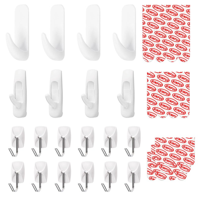 Sinfuo 20 Hooks 32 Stirps Hanging Variety PackAdhesive wall Hooks Heavy Dutyno Damage Large midium Small Sticky Utility Hooks for OutdoorTowerKeys - Image 2