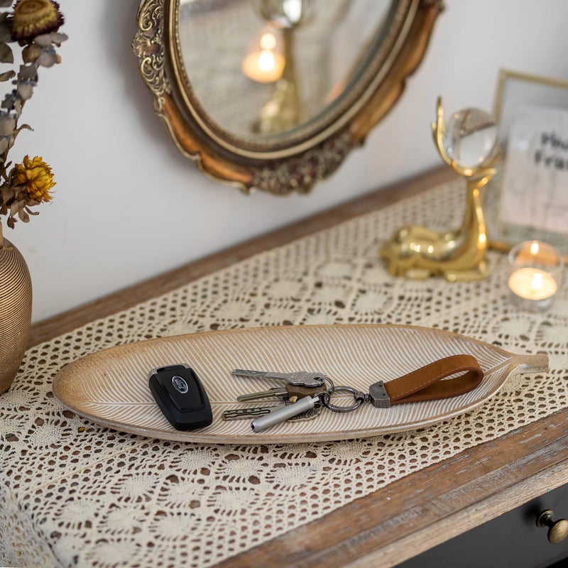 Hanobe Leaf Wooden Decorative Tray: Leaf Shaped Wood Key Tray Decor Plate Bowl for Crystal Candle - Image 5