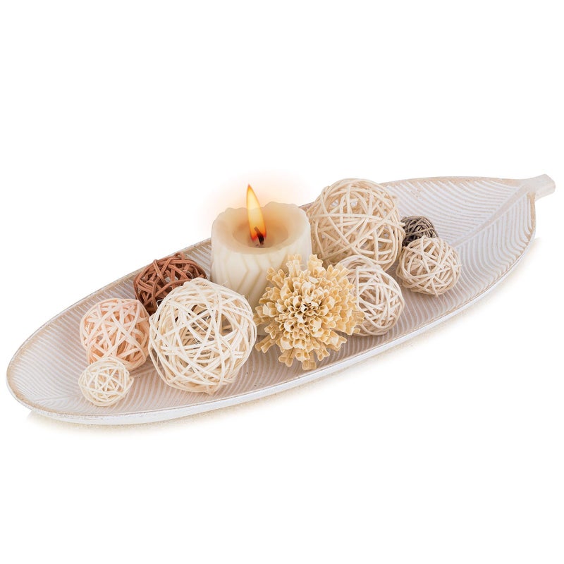Hanobe Leaf Wooden Decorative Tray: Leaf Shaped Wood Key Tray Decor Plate Bowl for Crystal Candle - Image 1