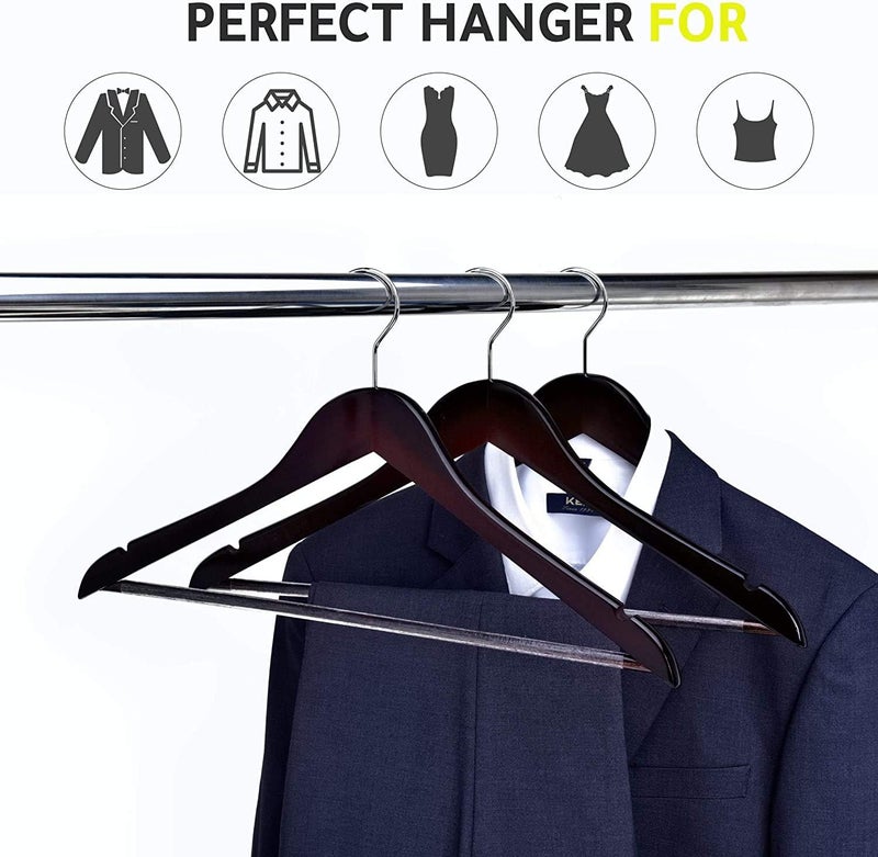 Quality Hangers Wooden - Slightly Curved Hanger 30-Pack Sets - Solid Wood Coat with Stylish Chrome Hooks - Heavy-Duty Clothes, Jacket, Shirt, Pants, Suit (Mahogany, 30) - Image 2