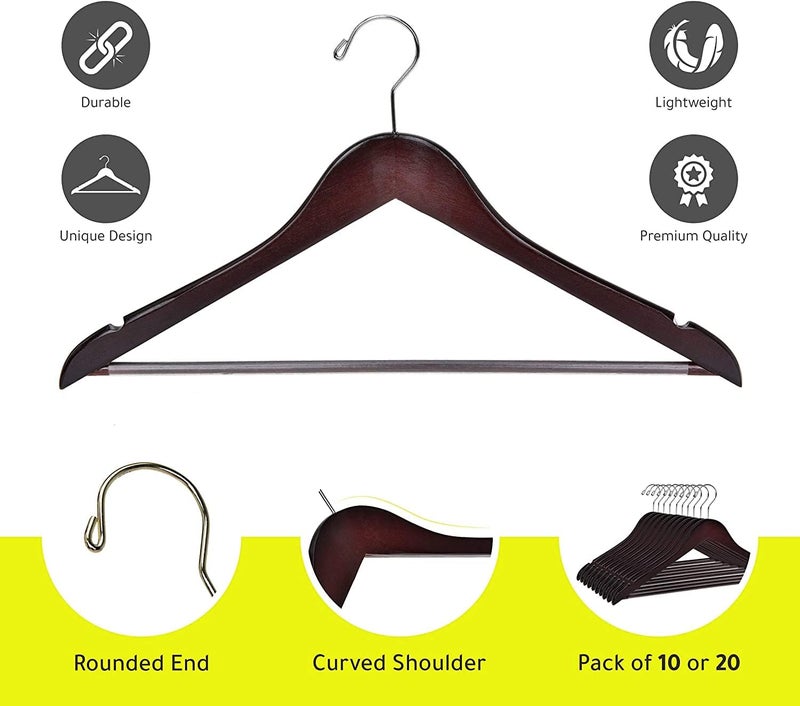 Quality Hangers Wooden - Slightly Curved Hanger 30-Pack Sets - Solid Wood Coat with Stylish Chrome Hooks - Heavy-Duty Clothes, Jacket, Shirt, Pants, Suit (Mahogany, 30) - Image 5