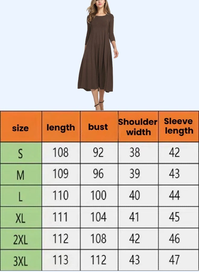 NIBEMINENT Women's 3/4 Sleeve A-line and Flare Midi Long Dress - Image 5