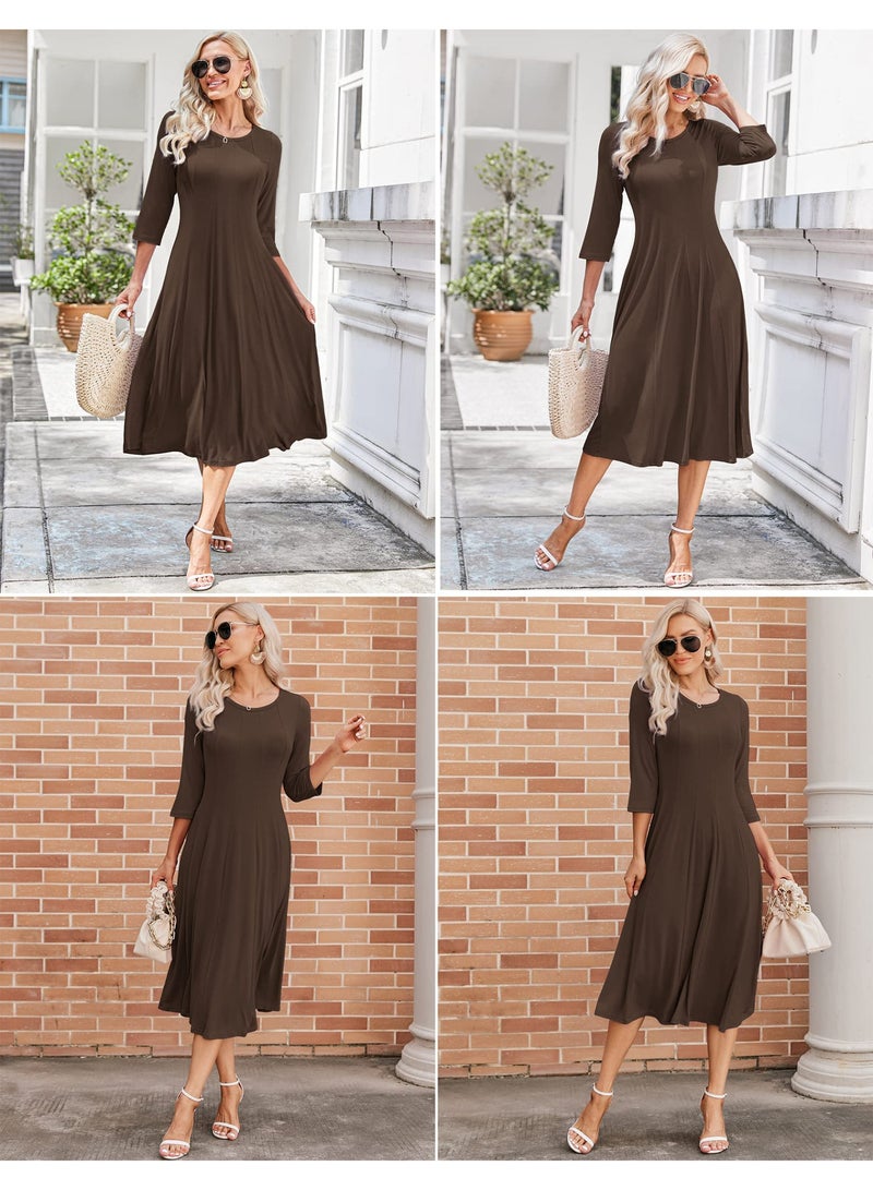 NIBEMINENT Women's 3/4 Sleeve A-line and Flare Midi Long Dress - Image 4